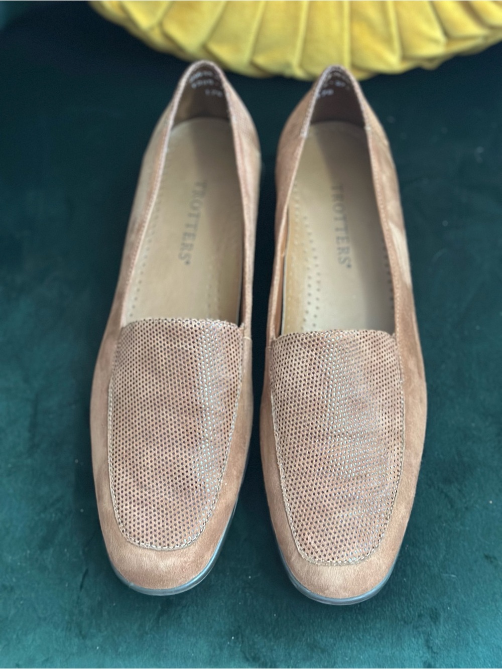 Trotters Perforated Suede Loafers in Light Brown